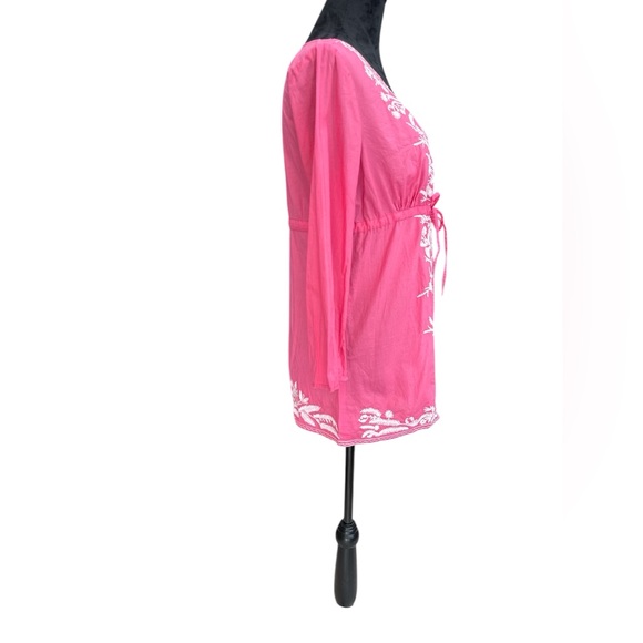 Michael Kors Pink Embroidered Boho Peasant Top Blouse, Size Medium, 100% Cotton - Picture 6 of 11